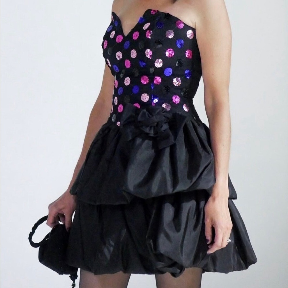 Jessica McClintock Gunne Sax Corset vtg Dress Satin NWT Black Strapless Size 11